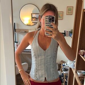 Pull&Bear Light Blue Striped Halter Corset Top